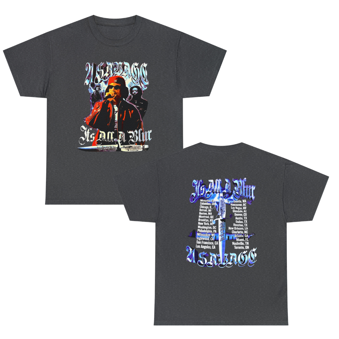 IAAB 2023-2024 Tour | It's All A Blur Tour Cities & Dates Knife T-Shirt | Heavy Cotton Quality - 5 Colors